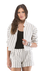 Cropped Rolled Sleeve Stripe Jacket