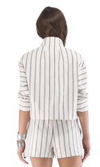 Cropped Rolled Sleeve Stripe Jacket