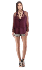 Cropped Blouse With Layered Lace Cami