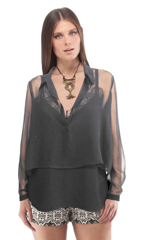 Cropped Blouse With Layered Lace Cami