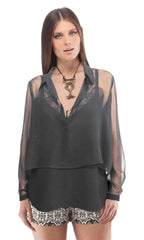 Cropped Blouse With Layered Lace Cami