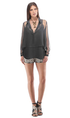 Cropped Blouse With Layered Lace Cami