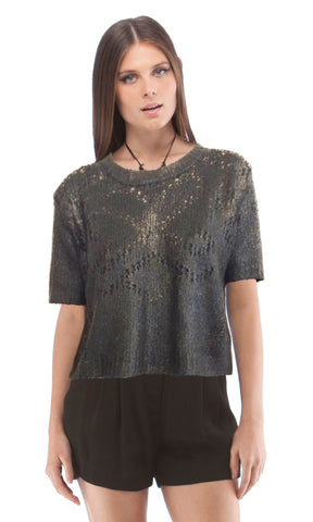 Cropped Sweater With Metallic Foil