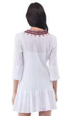 Embroidered LS Drop Waisted Dress