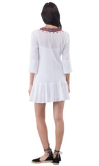 Embroidered LS Drop Waisted Dress