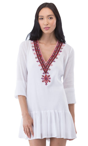 Embroidered LS Drop Waisted Dress