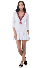 Embroidered LS Drop Waisted Dress