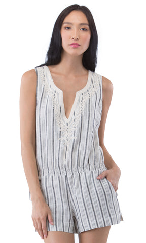 Embroidered Stripe Romper