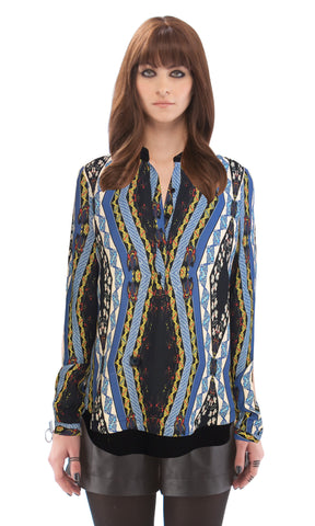 Royal Chevron Henley Blouse