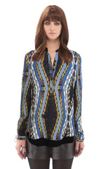 Royal Chevron Henley Blouse