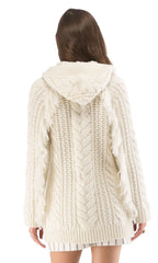 Hooded Fringe Cable Coat