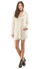 Hooded Fringe Cable Coat