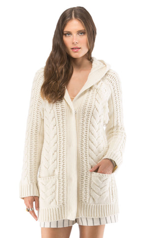 Hooded Fringe Cable Coat