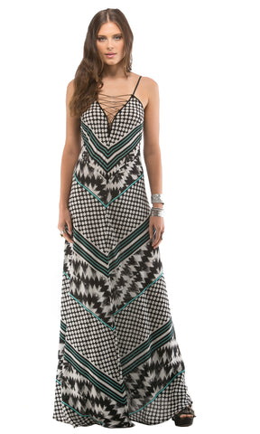 Lace Up Bias Stripe Maxi