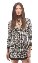 Long Sleeve Shift Dress With Beaded Trim