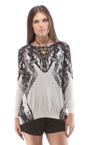 Printed Zip Back Sweater