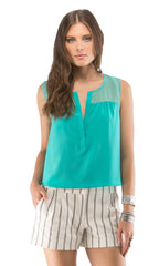 Shear Yoke Button Back Crop Top