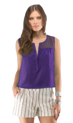 Shear Yoke Button Back Crop Top