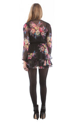 Film Noir Smocked Yoke Ruffle Dress