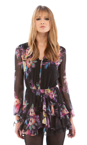 Film Noir Smocked Yoke Ruffle Dress