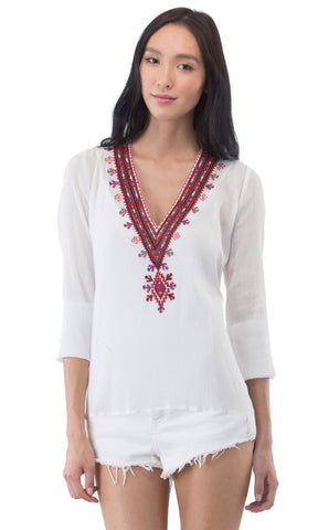 V Neck Embroidered Top
