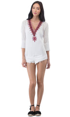 V Neck Embroidered Top