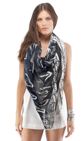 Feather Print With Border Scarf